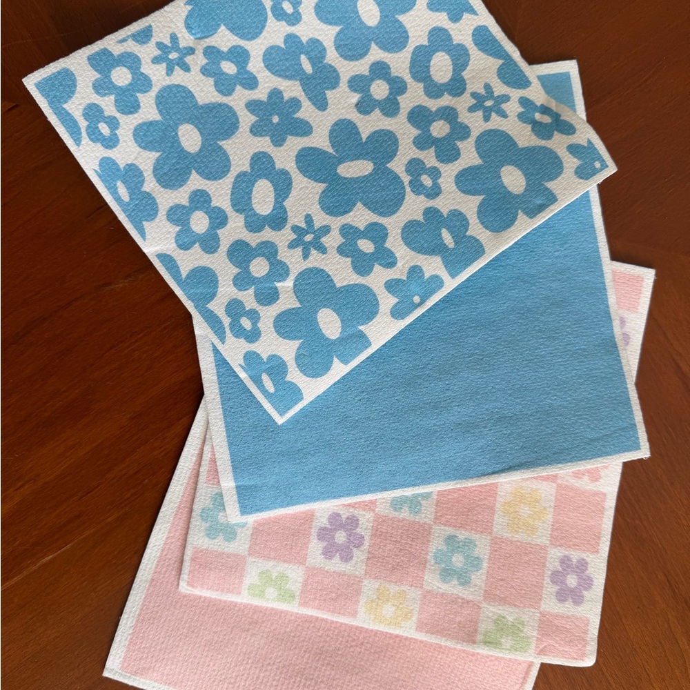 Floral and Checkered Patterned Swedish Dishcloths